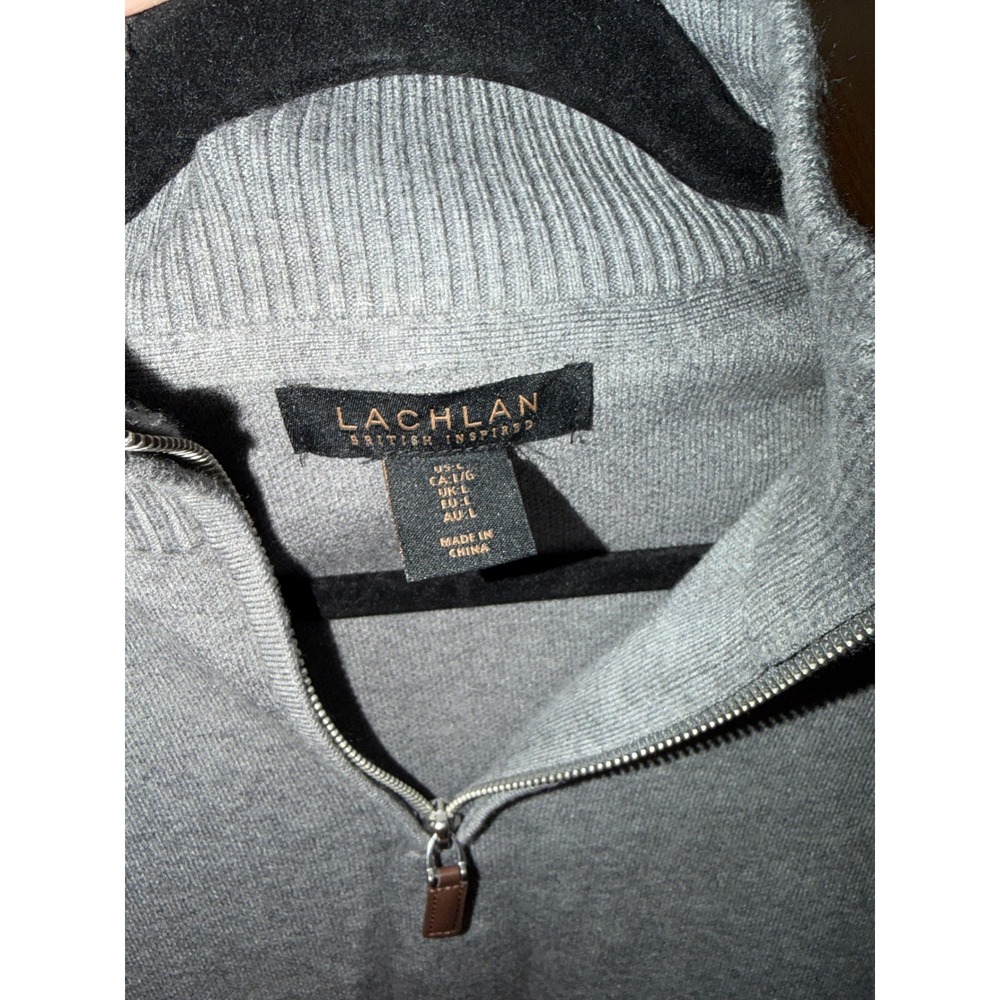 Lachlan British‎ Inspired Mens Large Heather Gray Quarter Zip Mock Neck Sweater